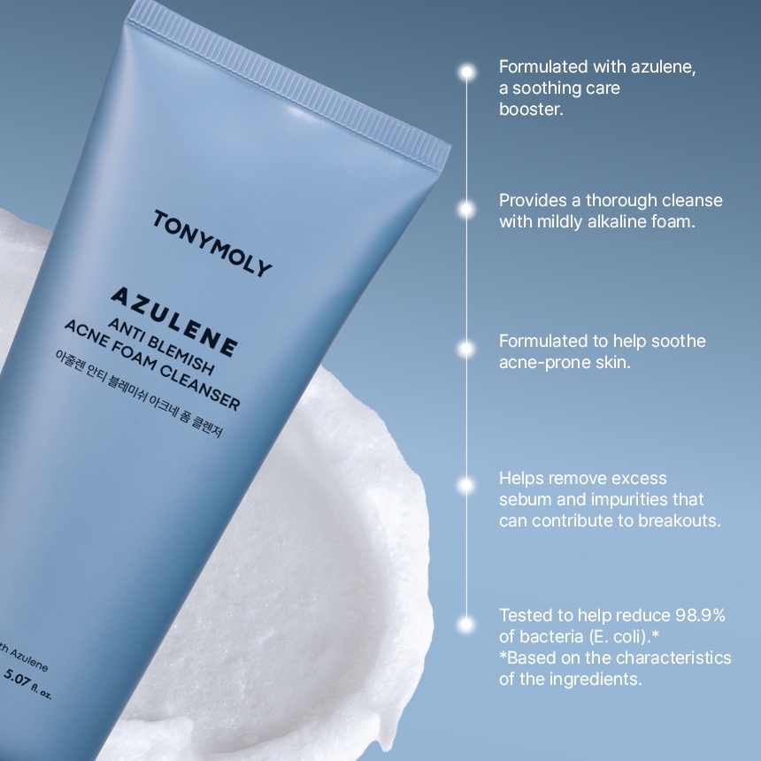 TONYMOLY Azulene Anti Blemish Acne Foam Cleanser 150ml Làm dịu mụn Sebum Care Sữa rửa mặt thực vật
