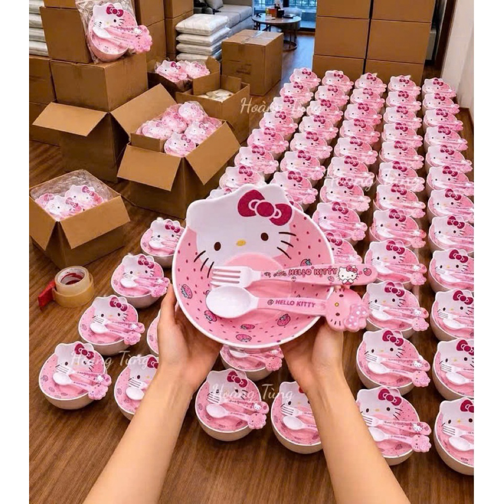 bát hello kitty kèm thìa dĩa – bộ bát ăn siêu dễ thương cho bé và tín đồ kitty
