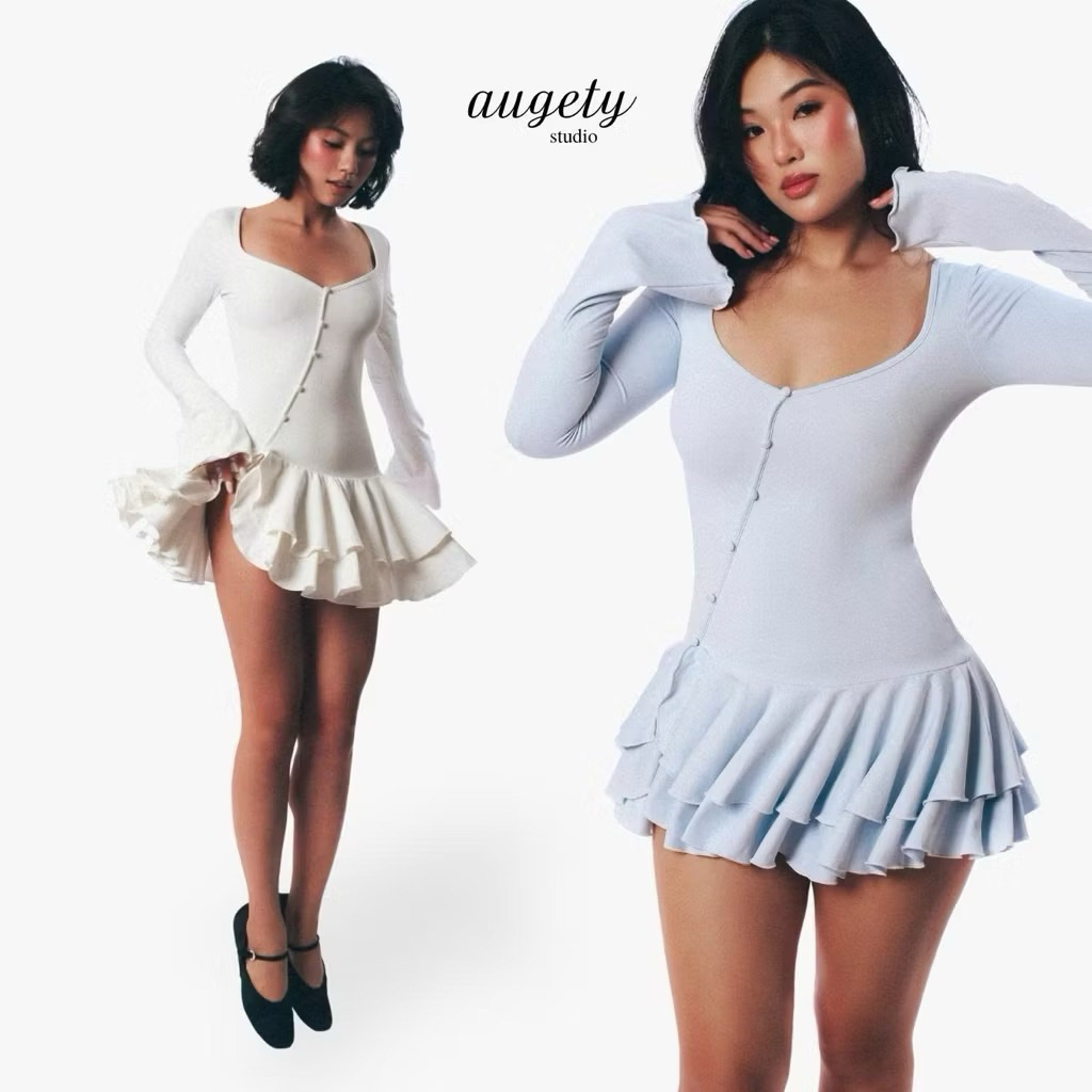 Đầm Ngắn Ôm Xẻ Tà Tay Dài Dáng Rũ Tròn Hông Kèm Quần Bảo Hộ Augety Studio, SWANNA BALLET DRESS