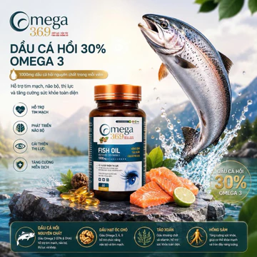omega 369 dầu cá hồi 30% , chiết xuất tinh dầu thông đỏ, tảo xoắn,hạt óc chó, hồng sâm rất tốt cho sức khoẻ