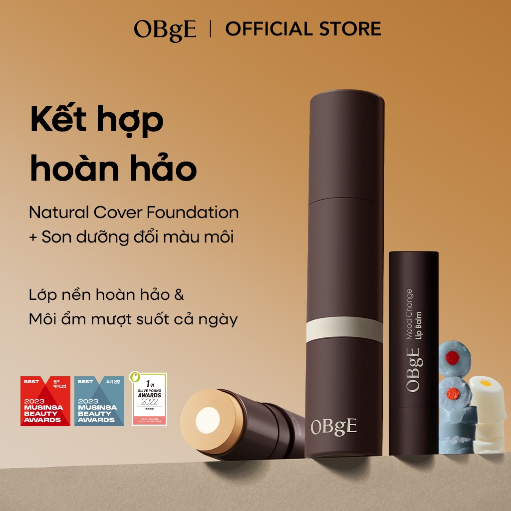 [OBgE Chính hãng] Bộ đôi kết hợp trang điểm hoàn hảo OBgE (Kem nền thỏi Natural Cover Foundation + Son dưỡng đổi màu môi)
