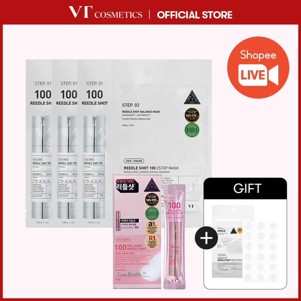 [VT] Reedle Shot Loại Mini + Mặt nạ 2 bước Reedle Shot 100 x3pcs (Collagen/CICA/VitaminC)