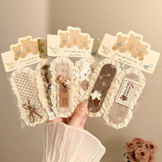 Dán tóc mái màu nâu hình gấu cute, miếng dán mái viền ren dễ thương phụ kiện tóc