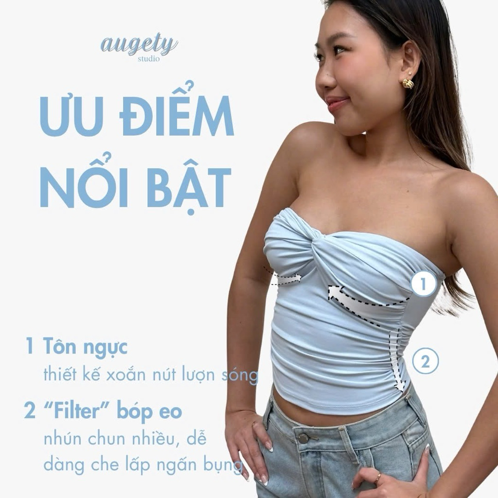 Áo Ống Xoắn Ngực Nhún Chiết Eo Công Nghệ Vải Siêu Mỏng Mát Co Giãn Augety Studio, FOLIE Twisted Tube Top