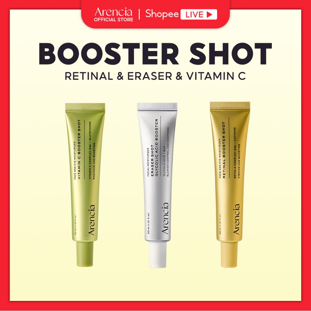 [Arencia X KOL] Vitamin C Booster shot Serum sáng da 30ml & Retinal Booster Shot 30ml & Eraser Booster shot 30ml