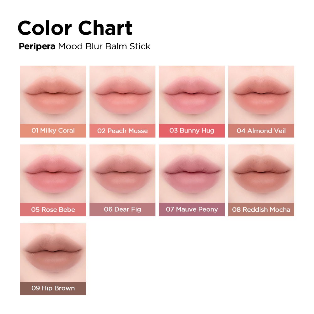 [PERIPERA]⭐ MOOD BLUR BALM STICK - Son dưỡng môi họa tiết nhung, 9 màu, 3,5g