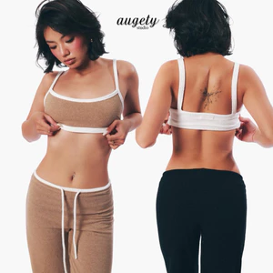Áo Bra Croptop 2 Dây Bản To Gom Ngực Phối Màu Vải Lông Terry Pile Augety Studio, MIU BRA