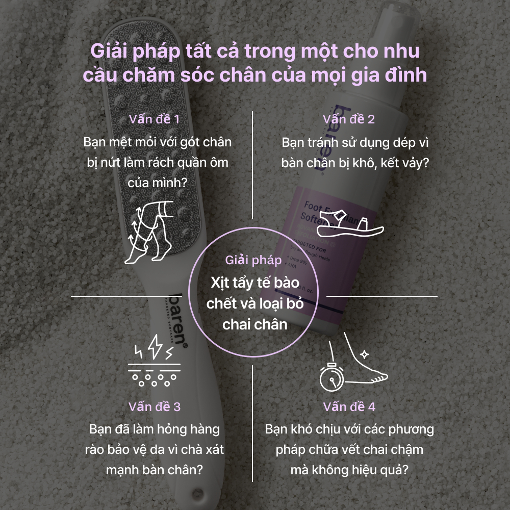 BAREN | Xịt Tẩy Da Chết Bàn Chân [Loại bỏ vết chai, Thành phần tự nhiên]