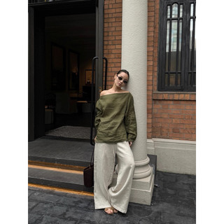 𝙉𝘼𝙆𝙄 𝙏𝙊𝙋 - Áo Linen Trễ Vai Tay Dài