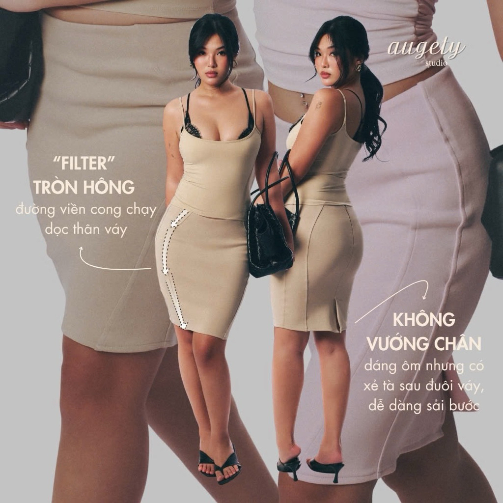 Chân Váy Ôm Cạp Trễ Tròn Hông Dáng Bút Chì Có Khóa Kéo Augety Studio, LILAC MIDISKIRT