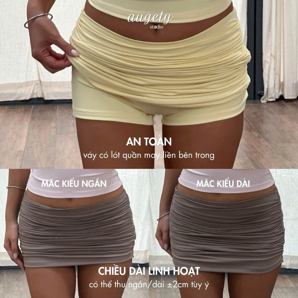 Váy Nhún Basic Cạp Trễ Tròn Hông Có Quần Bảo Hộ Augety Studio, KAI Mini Skirt