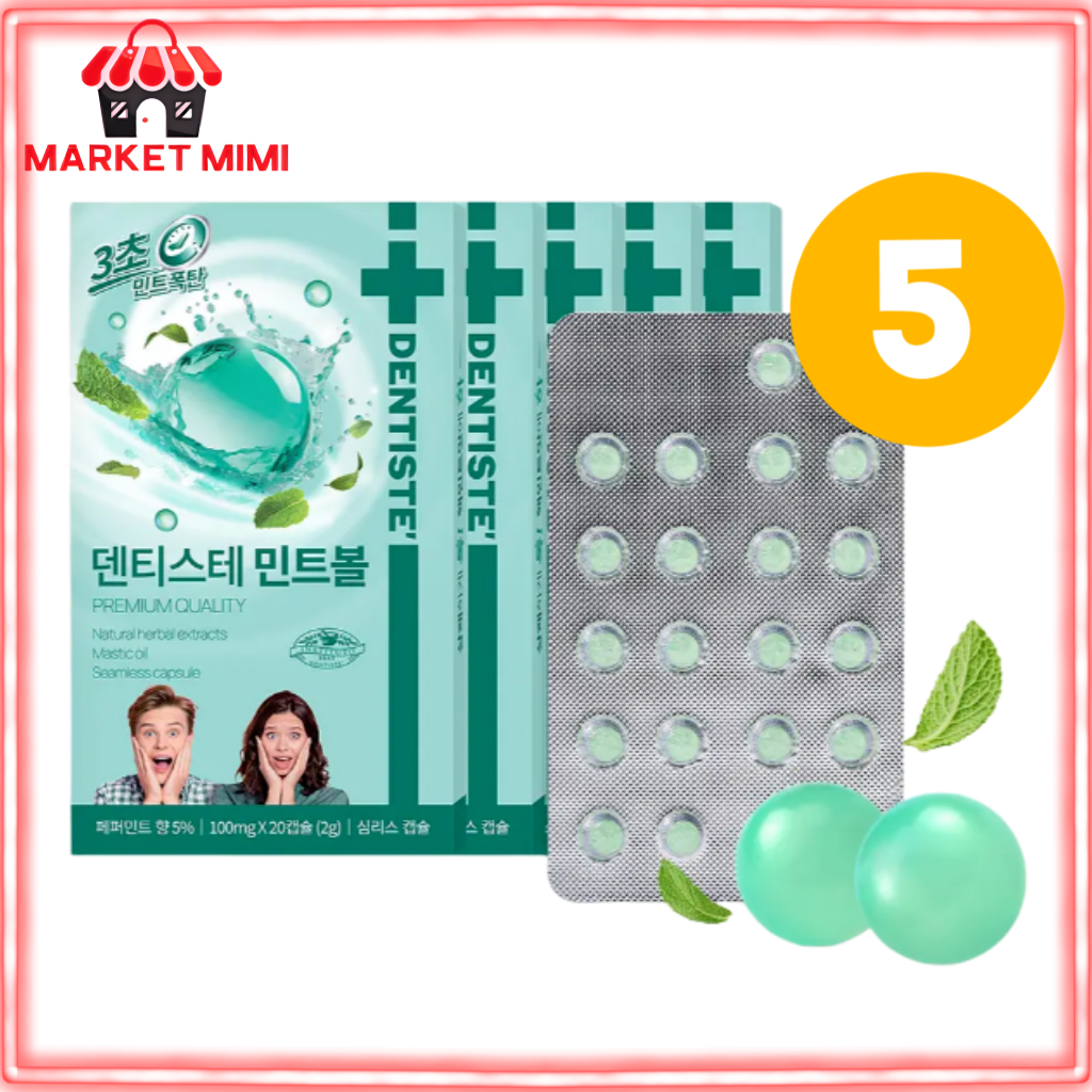 Quả bóng bạc hà Dentiste 20 chiếc x 5 gói | Olive Young Bán chạy nhất | Viên nang làm mát hơi thở Hàn Quốc | Chăm sóc hơi thở bạc hà cầm tay | Kẹo làm mới miệng không đường | Tươi