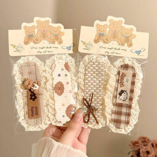 Dán tóc mái màu nâu hình gấu cute, miếng dán mái viền ren dễ thương phụ kiện tóc