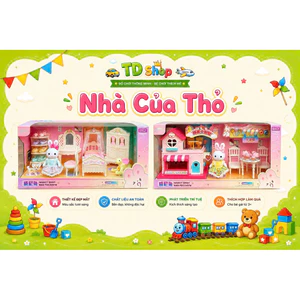Bộ đồ chơi nhà búp bê thỏ mini cho bé gái, set phòng tắm & bếp đầy đủ phụ kiện, đồ chơi an toàn 3+