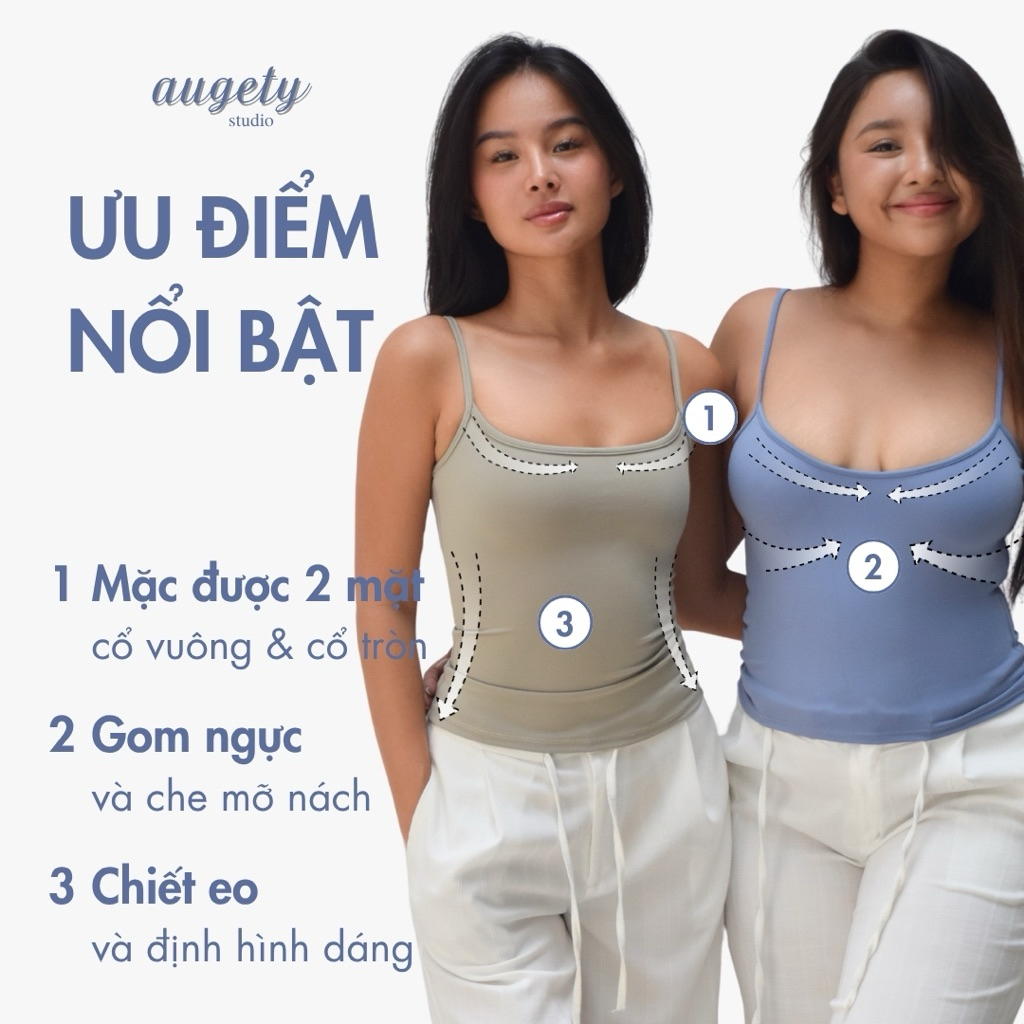 Áo Hai Dây Basic Chiết Eo Vải Thun Cao Cấp Augety Studio MIRA TOP