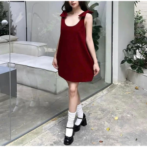 🌷 Đầm Suông Nơ Vai PUMILY DRESS Nữ Form Rộng Che Dáng Lưng Hở Chữ V Freesize Đỏ Nhung Trắng 💕