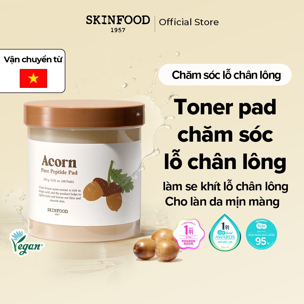 [SKINFOOD Official] Hộp 60 miếng bông quả sồi / Peptide se khít lỗ chân lông và cải thiện độ đàn hồi của da / Acorn Pore Peptide Pad / Toner Pad