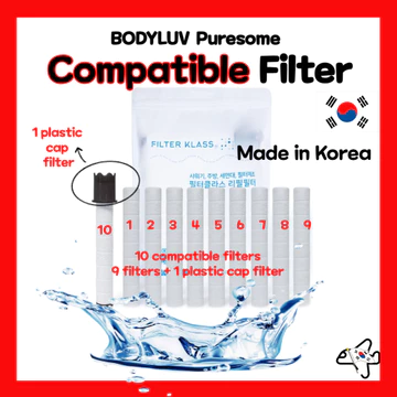 Bộ lọc tương thích đầu vòi hoa sen Puresome BODYLUV Hàn Quốc / 10 bộ lọc tương thích 9 bộ lọc + 1 Bộ lọc nắp nhựa Loại bỏ tạp chất Bộ lọc tương thích / Sản phẩm sản xuất tại Hàn Quốc