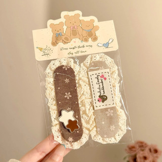 Dán tóc mái màu nâu hình gấu cute, miếng dán mái viền ren dễ thương phụ kiện tóc