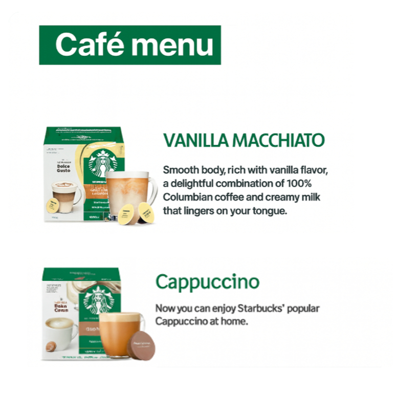[Starbuks] by Nescafe Dolce Gusto Cafe Menu Capsules Latte Cappuccino White Mocha Caramel Macchiato