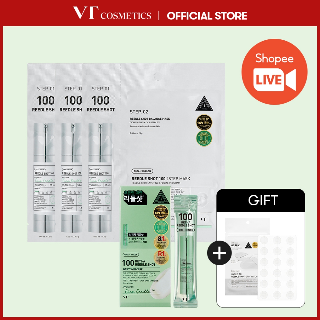 [VT] Reedle Shot Loại Mini + Mặt nạ 2 bước Reedle Shot 100 x3pcs (Collagen/CICA/VitaminC)