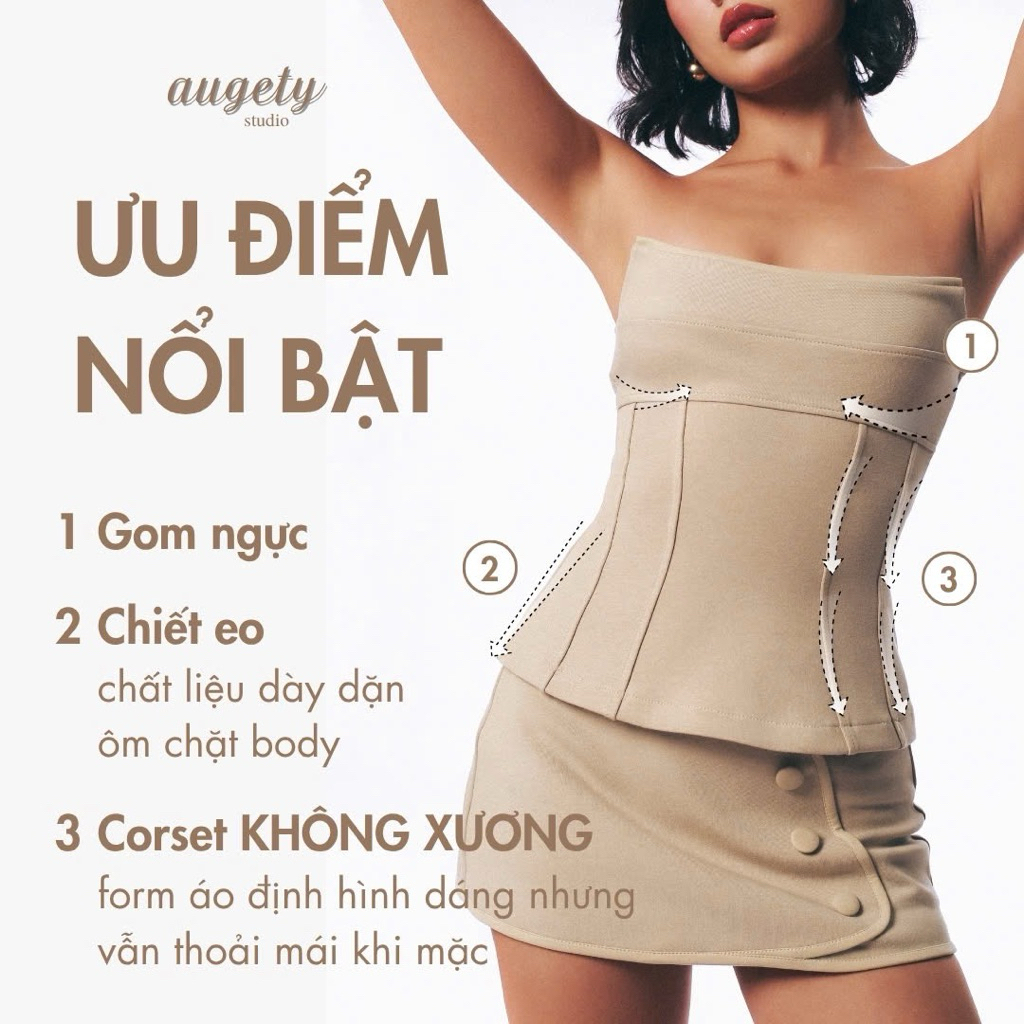 [MUA KÈM CHÂN VÁY GIẢM 30K] Áo Cúp Ngực Dáng Corset Chiết Eo Nâng Ngực Vải Cotton Cao Cấp Augety Studio, GIA TOP Corset
