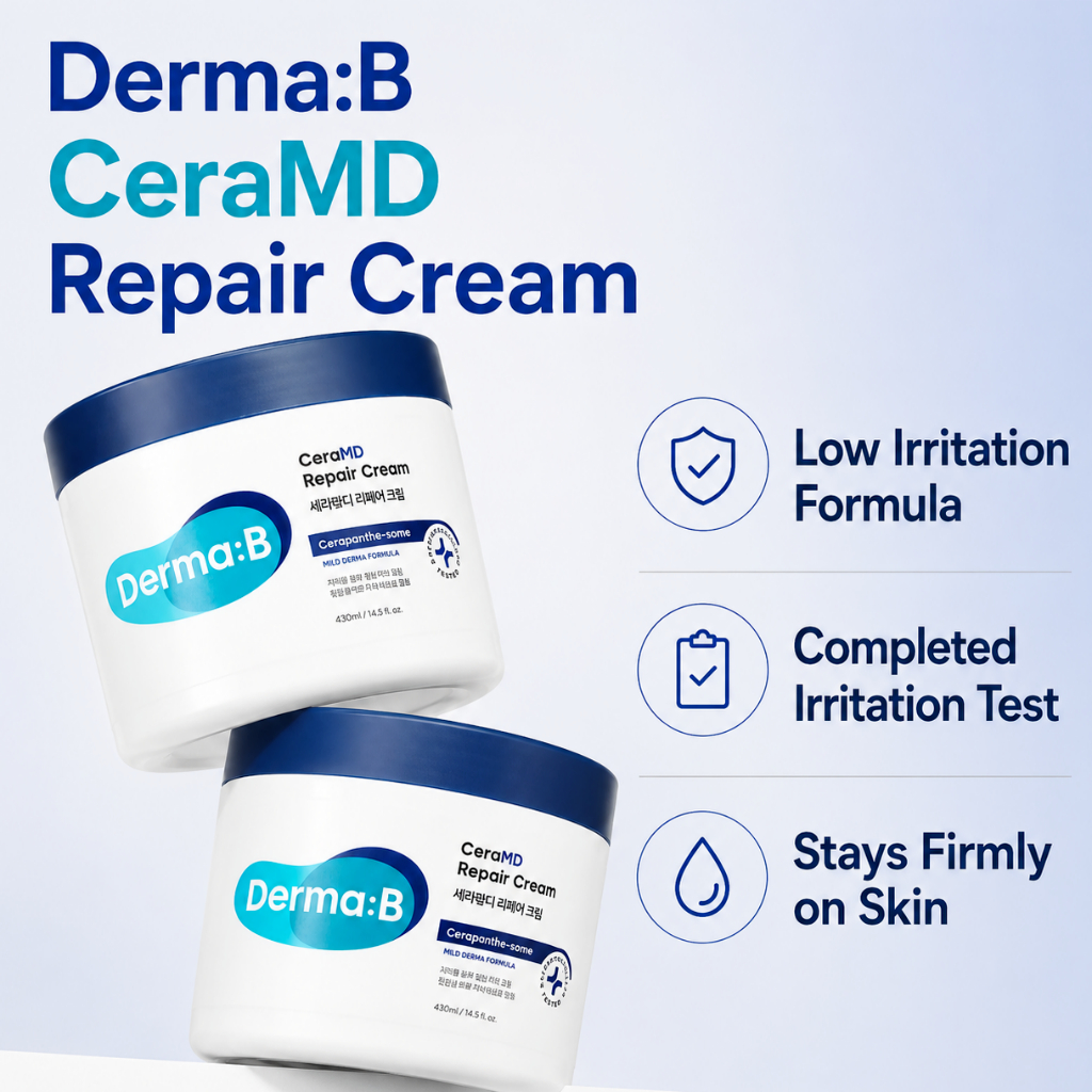 Derma: Kem & Kem dưỡng da phục hồi CeraMD B | Chăm sóc rào cản độ ẩm sâu | Ceramide, Panthenol & Bơ hạt mỡ | Kem dưỡng ẩm hàng ngày cho da nhạy cảm | Sản xuất tại Hàn Quốc
