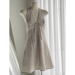 ✨ DESTINY DRESS – Đầm Cổ Yếm Cổ V Dáng Xòe Thanh Lịch Chất Bố Tweed Cao Cấp