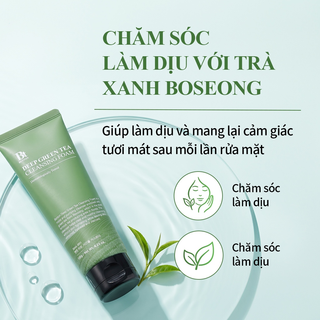 [Benton Official] Sữa Rửa Mặt Trà Xanh Deep Green Tea Cleansing Foam 120g – Làm sạch dịu nhẹ, hỗ trợ kiểm soát bã nhờn, chăm sóc da dầu