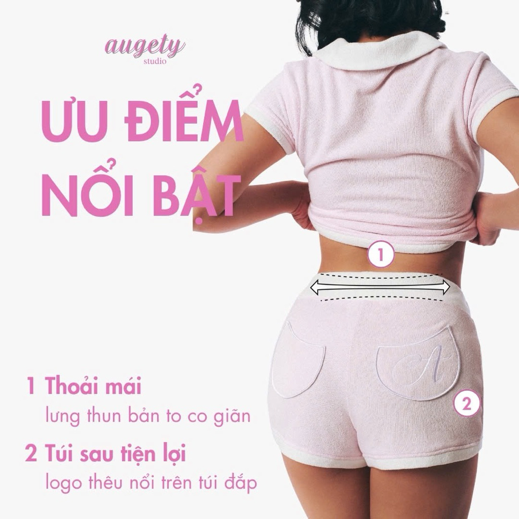 [MUA KÈM ÁO GIẢM 30K] Quần Short Lưng Thun Co Giãn Phối Viền Túi Thêu Logo Vải Terry Pile Augety Studio, BLAIRE SHORT