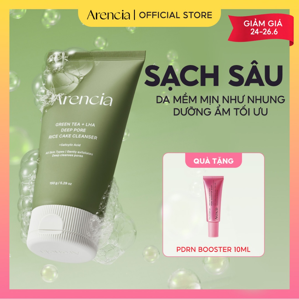 [Arencia] Trà xanh + Sữa rửa bánh gạo lỗ chân lông sâu LHA 150ml