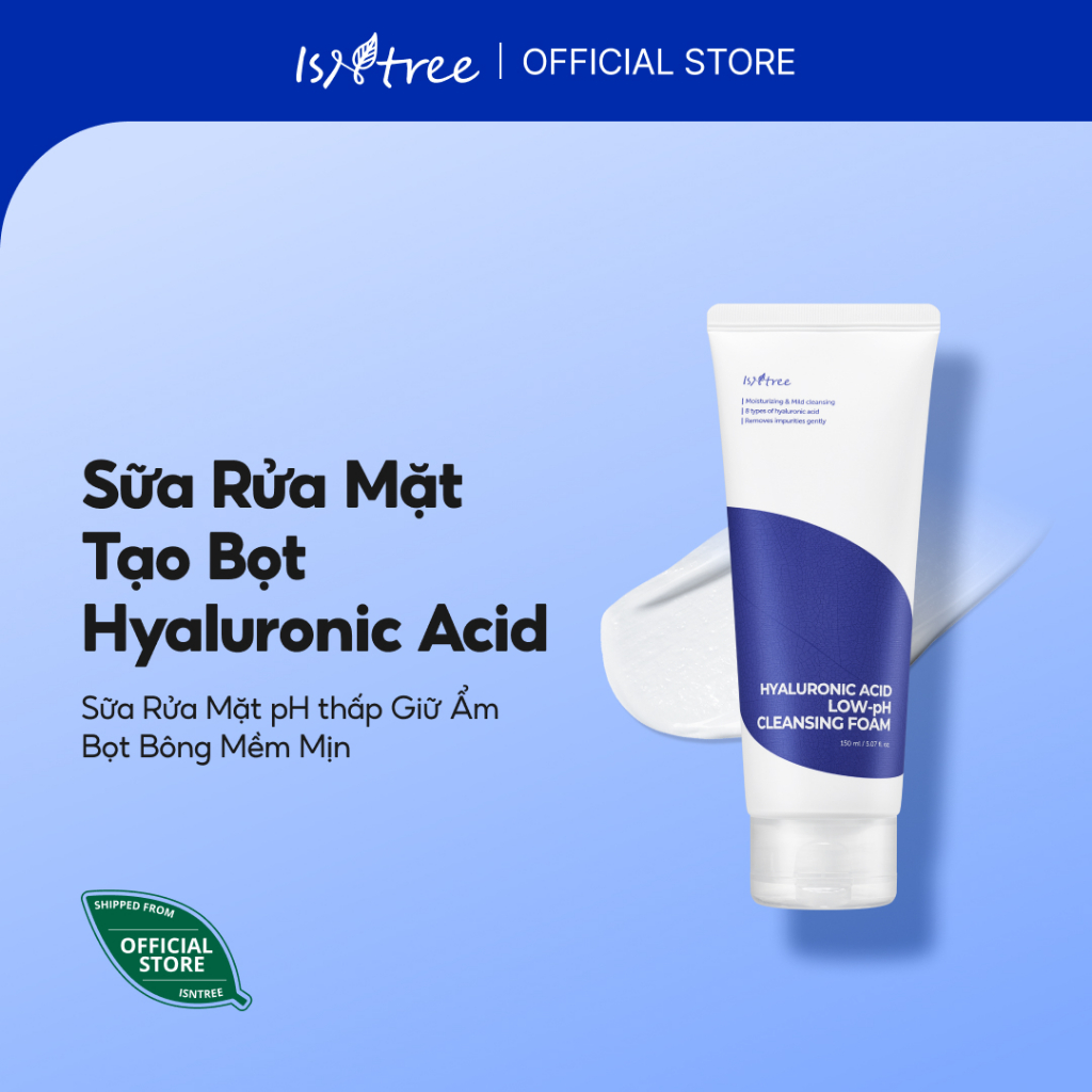 ISNTREE Sữa Rửa Mặt Tạo Bọt Hyaluronic Acid pH Thấp 150ml