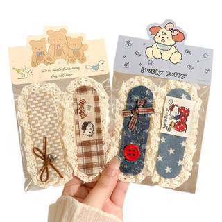 Dán tóc mái màu nâu hình gấu cute, miếng dán mái viền ren dễ thương phụ kiện tóc