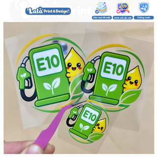 Tem Dán UV DTF logo E10 Sinh Học dễ thương Dán Xe Ô tô, Dán Xe Máy | Dán xe điện | Dán Vali | Dán Laptop chống nước