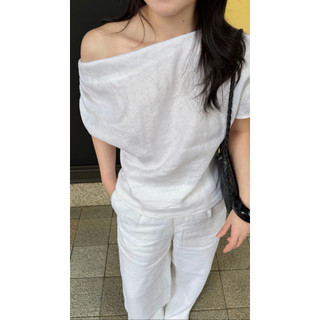 𝙃𝙀𝙍𝘽𝙄 𝙏𝙊𝙋 - Áo Linen Lệch Vai Ôm Eo