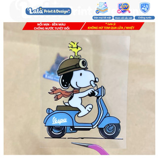 Tem Decal UV DTF Sticker Snoopy lái Vespa dễ thương Dán Xe Ô tô, Dán Xe Máy | Dán xe điện | Dán Vali | Dán Laptop