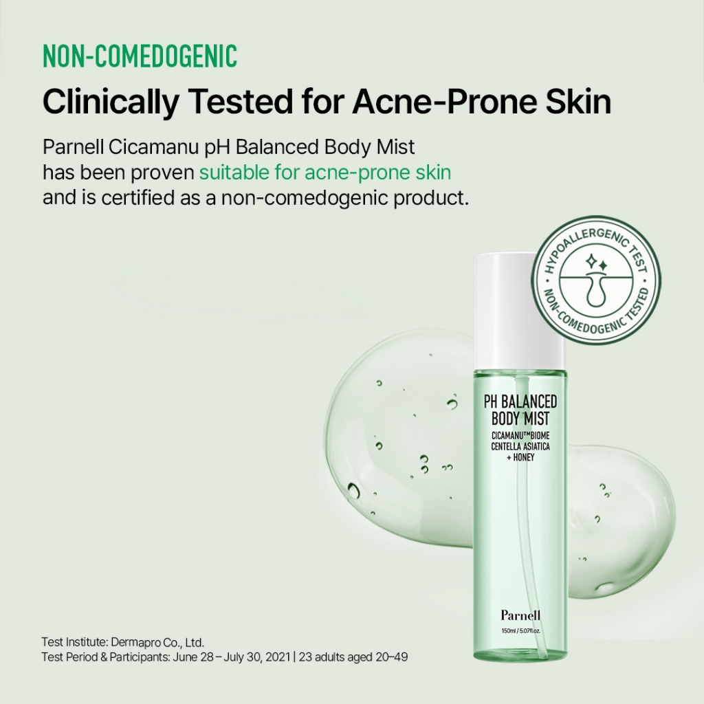 [Parnell Chính hãng] Xịt khoáng cơ thể chiết xuất rau má mật ong, Hyaluronic Acid, Ceramide, LHA, PHA hỗ trợ giảm mụn lưng, cân bằng độ pH trên da Parnell Cicamanu pH Balanced Body Mist 150ml