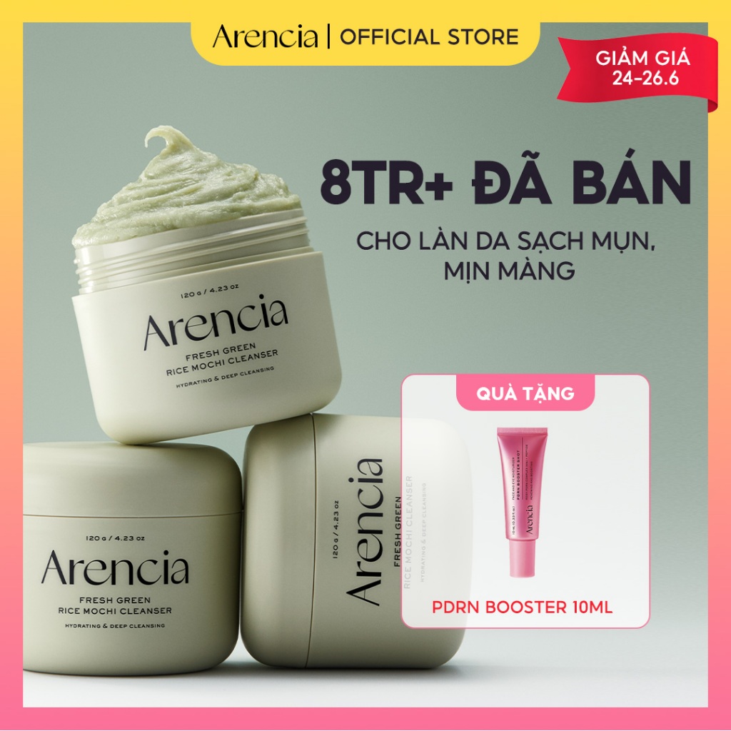 [Arencia] Sữa rửa mặt Mochi gạo xanh tươi 120g | Làm sạch, Cấp ẩm, loại bỏ mụn đầu đen