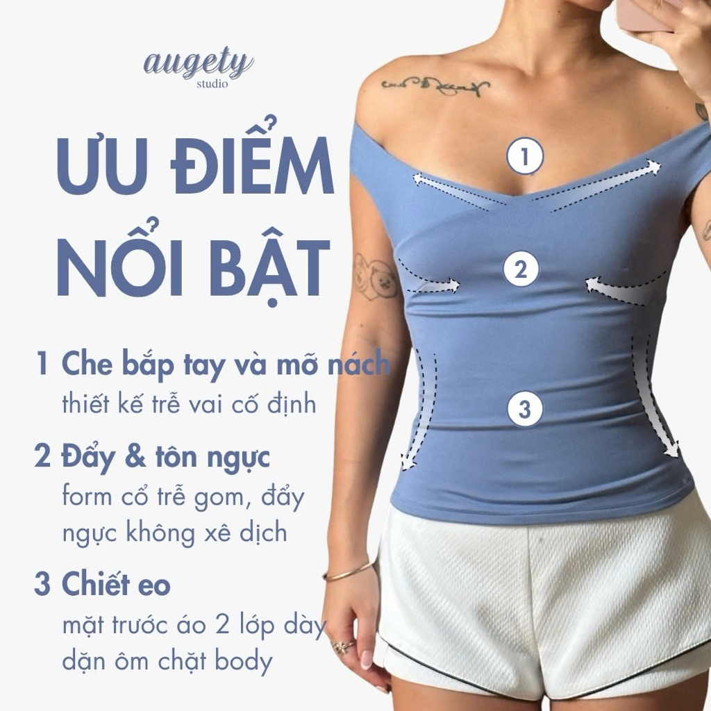 Áo Thun Ôm Chiết Eo Trễ Ngang Vai Augety Studio RACHEL TOP