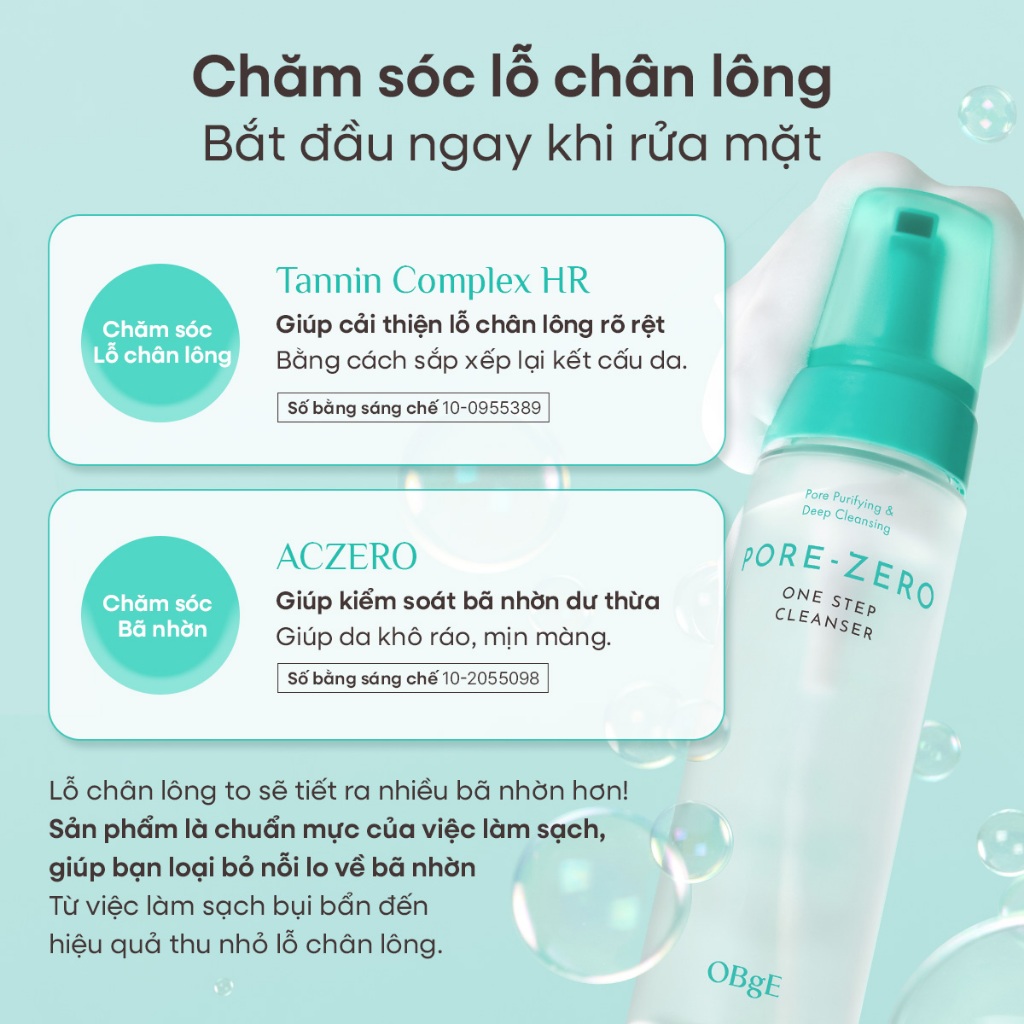 [OBgE Chính hãng] Sữa Rửa Mặt Tạo Bọt One Step Pore Zero OBgE 200ml | Làm Sạch Lỗ Chân Lông | Dễ Dàng Làm Sạch | Công Thức Dịu Nhẹ | Cân Bằng Dầu - Nước