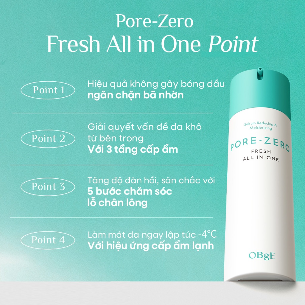 [OBgE Chính hãng] Sữa Dưỡng Da Kiểm Soát Nhờn Pore Zero Fresh All in One 150ml | Kết Thúc Tươi Mát | Công Thức Kiềm Dầu | Hiệu Ứng Làm Mát | Chăm Sóc Lỗ Chân Lông 5 Bước