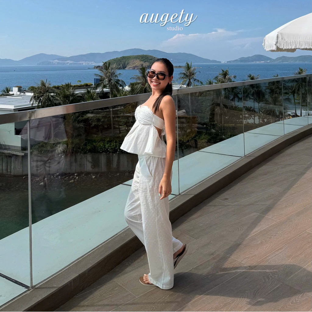 [MUA KÈM ÁO GIẢM 30K] Quần Dài Cạp Trễ Suông Lưng Phối Ren Khóa Kéo Vải Cotton Thêu Nổi Mát Augety Studio, LAIYA PANTS