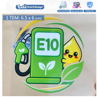 Tem Dán UV DTF logo E10 Sinh Học dễ thương Dán Xe Ô tô, Dán Xe Máy | Dán xe điện | Dán Vali | Dán Laptop chống nước