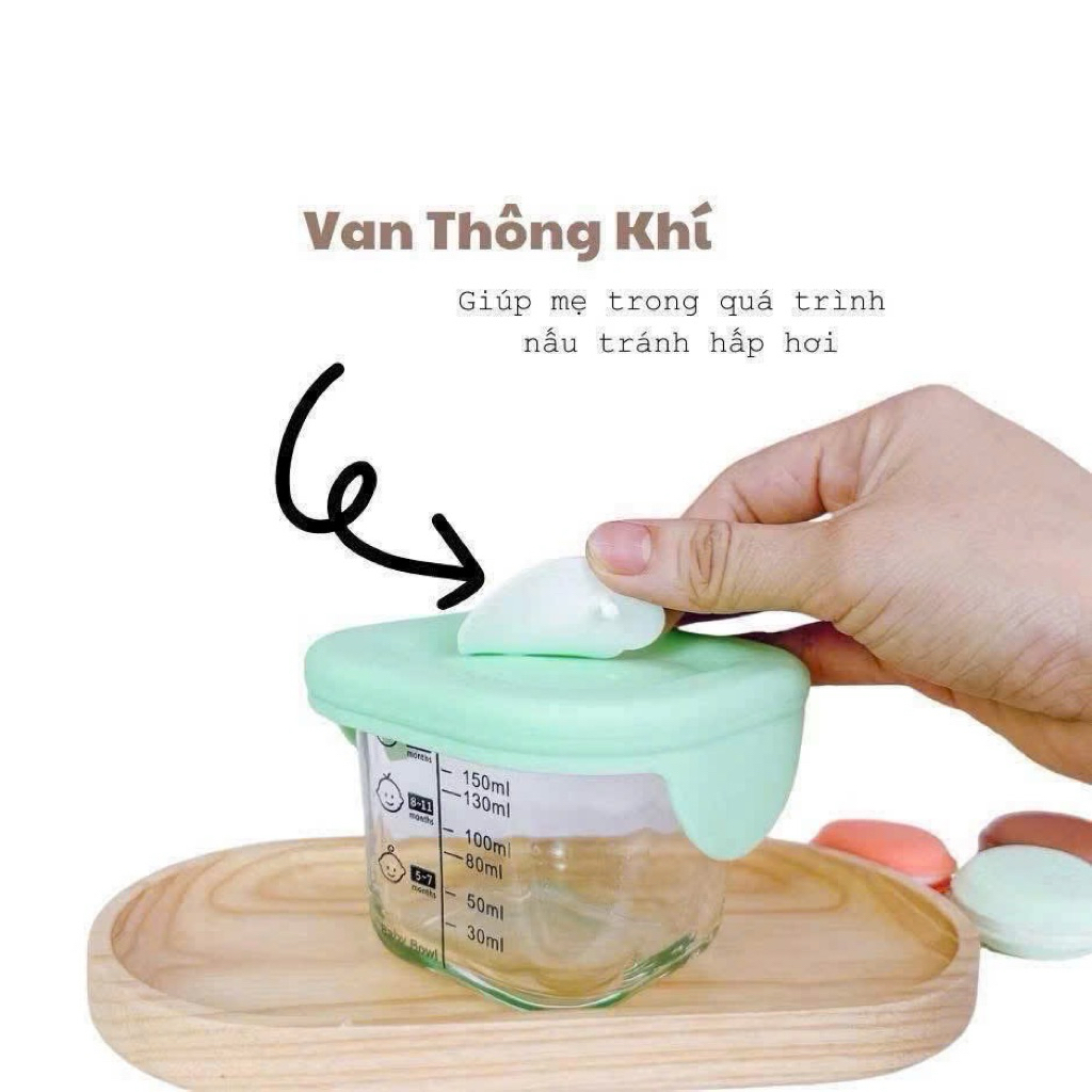 Set 2 Hộp Thủy Tinh Trữ Đồ Ăn Dặm 140ml Cho Bé