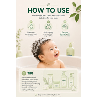⭐Ngón tay xanh⭐ Dầu gội Essential Moisture Baby 500ml | Chăm sóc tóc và da đầu hàng ngày nhẹ nhàng cho trẻ em