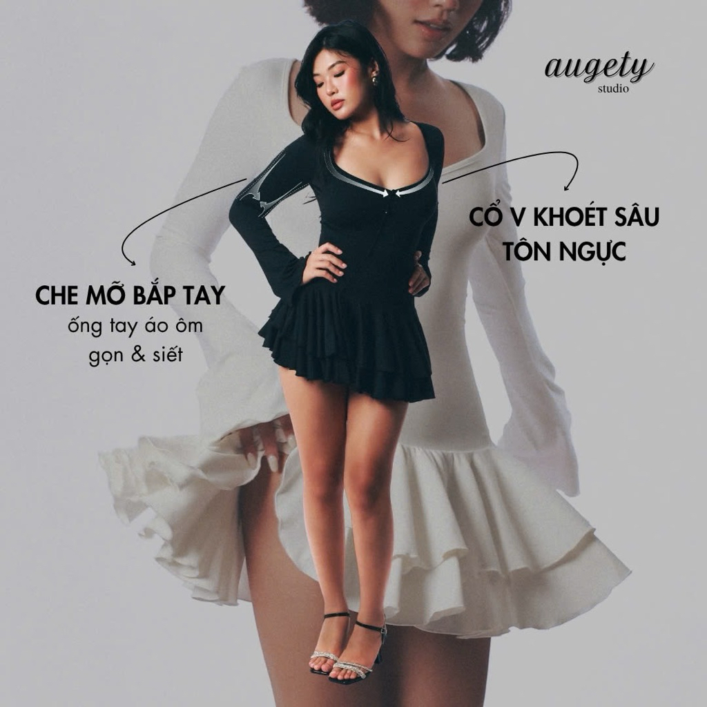Đầm Ngắn Ôm Xẻ Tà Tay Dài Dáng Rũ Tròn Hông Kèm Quần Bảo Hộ Augety Studio, SWANNA BALLET DRESS