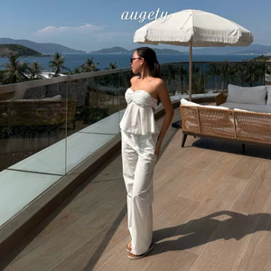 Quần Dài Cạp Trễ Suông Lưng Phối Ren Khóa Kéo Vải Cotton Thêu Nổi Mát Augety Studio, LAIYA PANTS