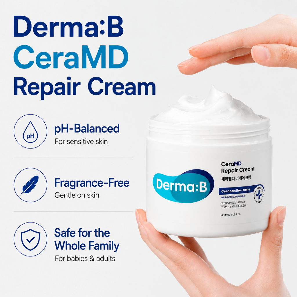 Derma: Kem & Kem dưỡng da phục hồi CeraMD B | Chăm sóc rào cản độ ẩm sâu | Ceramide, Panthenol & Bơ hạt mỡ | Kem dưỡng ẩm hàng ngày cho da nhạy cảm | Sản xuất tại Hàn Quốc