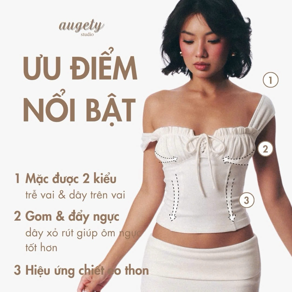 [MUA KÈM CV GIẢM 30K] Áo Kiểu Nữ Trễ Vai Chiết Eo Cúp Ngực Dây Rút Vải Thun Cao Cấp Augety Studio, CELINE TOP