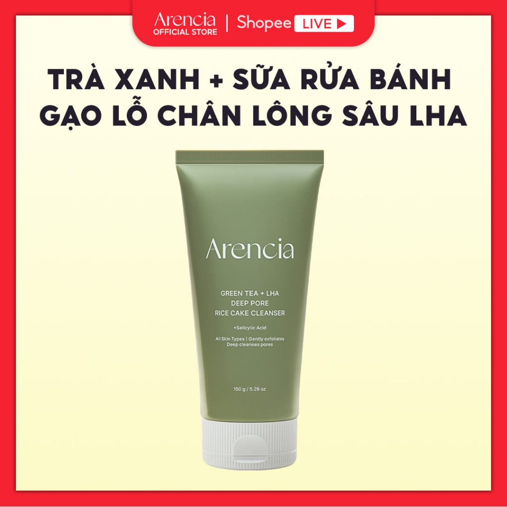 [Arencia X KOL] Trà xanh + Sữa rửa bánh gạo lỗ chân lông sâu LHA 150ml